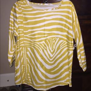 NWT LWD Yellow Zebra 3/4 Sleeve Top